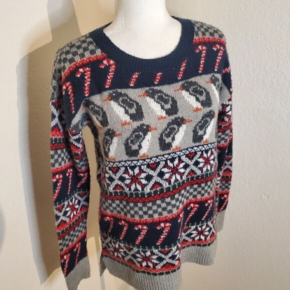 Abercrombie&Fitch Penguin Candy Cane Wool Blend Holiday Sweater Size Medium - Picture 9 of 13